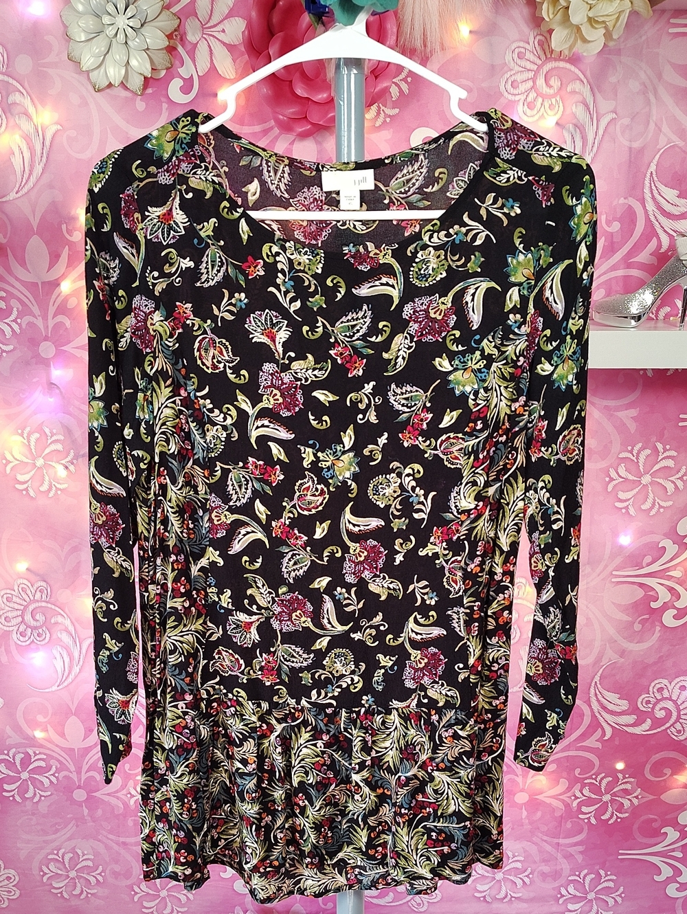 J. Jill Black Floral Metallic-Thread Shell